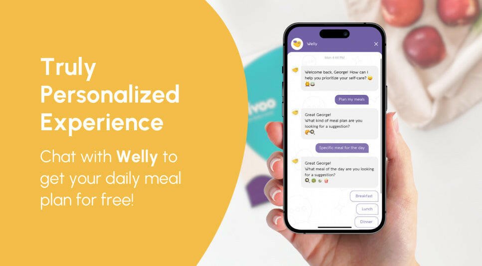 an phone image showing Welly (an Vivoo app feature) screen with promoting writings written